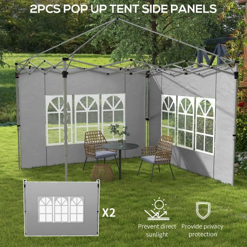 Outsunny Gazebo Side Panels with Window for 3x3(m) or 3x4m Pop Up Gazebo, 2 Pack Sides Replacement, Grey