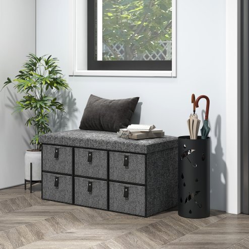 HOMCOM Shoe Bench with Seat, Shoe Storage Bench with Cushion and 6 Fabric Drawers for Entryway, Hallway, Living Room, Bedroom