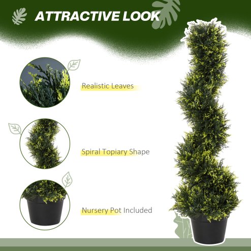 Outsunny 90cm/3FT Artificial Trees, Spiral Topiary Trees w/ Pot Set Of 2, Fake Indoor Outdoor Greenery Plant Home Office Garden Decor Green