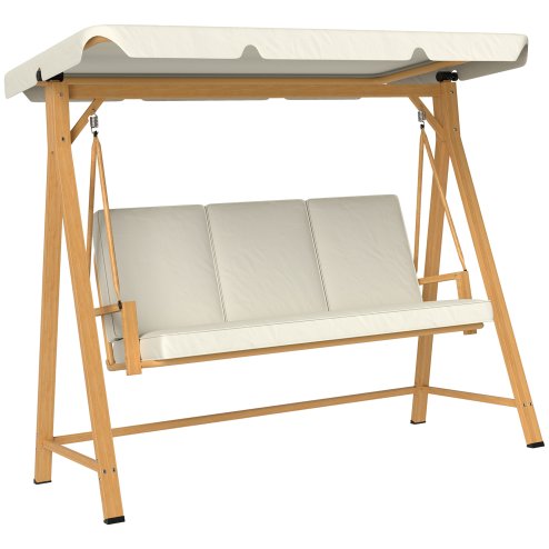 Outsunny 3 Seater Garden Swing Seat with UPF30+ Adjustable Canopy, Swing Chair with Cushion, Outdoor Hammock Bench for Balcony Patio, Beige