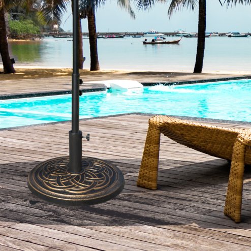 Outsunny 11.5kg Garden Parasol Base, Round Heavy Duty Umbrella Stand Holder, Resin Parasol Stand for 38mm or 48mm Outdoor Umbrella Poles, Bronze Tone
