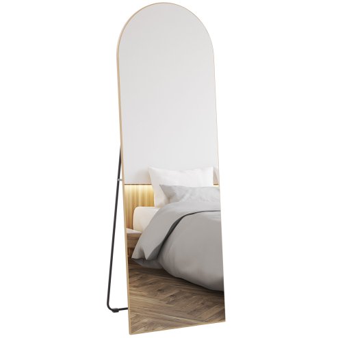 HOMCOM Arched Full Length Mirror, 50 x 150cm Wall Mounted, Leaning, Free Standing Mirror, Frameless Full Body Mirror for Living Room, Bedroom, Gold Tone