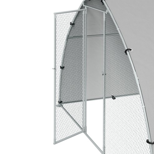 PawHut Walk In Chicken Run, Galvanised Chicken Coop Outdoor with Cover, Poultry Cage, for 8-12 Chickens, Hens, Ducks, Rabbits, 3 x 1.9 x 2.2m - Silver Tone