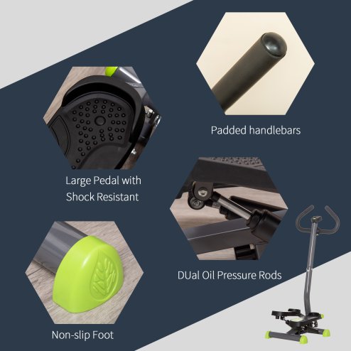 HOMCOM Twister Stepper, Step Machine, Aerobic Exercise Workout Machine w/ Adjustable Resistance, LCD Screen and Handlebars - Grey