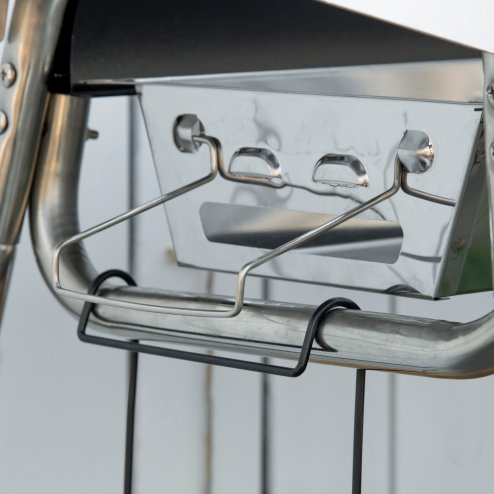 Outsunny Portable Charcoal Barbecue BBQ Grill with Griddle Plate, Easy Assembly, Stainless Steel Cooker with Seasoning Baskets, Storage Shelves and Hooks for Camping Picnic Hiking Garden Party