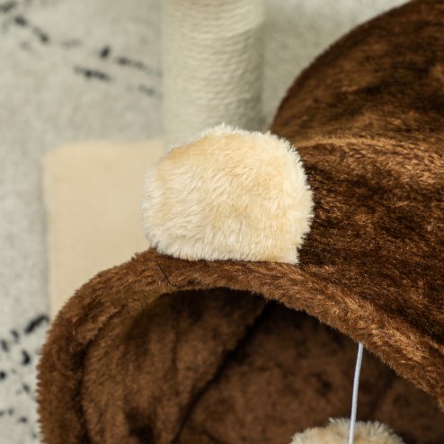 PawHut Cat Tree for Indoor Cats, 47cm Cat Tower with Scratching Post, Cat Bed, Cat Tunnel, Toy Ball, Cute Cat Tree Tower for Kittens and Cats, Dark Brown