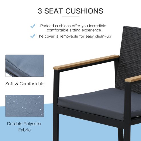 Outsunny 4 Pieces Rattan Garden Furniture Set, 4 Seater Garden Sofa Set with Loveseat, 2 Armchairs and Glass Top Coffee Table, Wicker Outdoor Conservatory Furniture with Cushions for Patio, Black