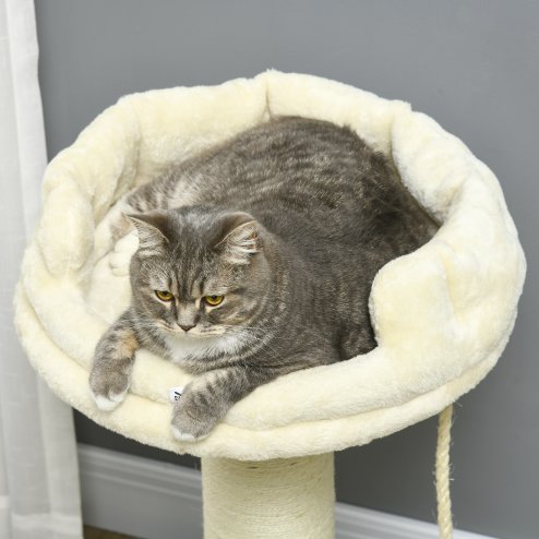 PawHut 83cm Cat Tree, Cat Tower for Indoor Cats w/ Sisal scratching posts, Enlarged Kitten Bed, Ball & String Toy - Cream