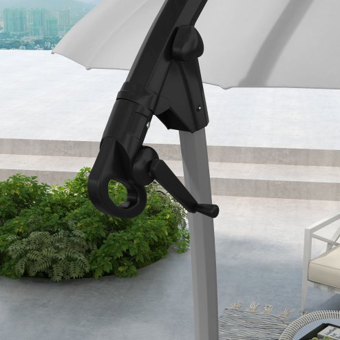 Outsunny 2.7m Cantilever Parasol with Cross Base, Banana Parasol with Crank Handle and 16 Fibreglass Ribs, Round Hanging Patio Umbrella for Outdoor Pool, Garden, Balcony, Grey