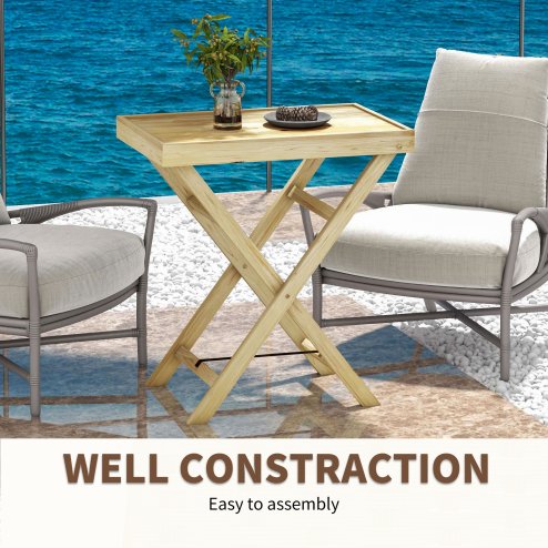 Outsunny Garden Side Table, Outdoor Wooden Coffee Table, Rectangular End Table for Patio, Balcony, 68 x 44 x 75cm, Natural