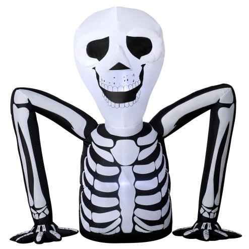 Outsunny 140 cm Inflatable Ground Crawling Skeleton, Scary Halloween Decoration, Blow Up Decoration with Built-in LED Lights for Garden Indoor Outdoor Decor