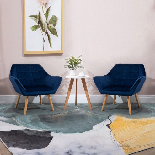 HOMCOM Modern Armchair, Accent Chair with Wide Arms, Slanted Back and Rubber Wood Legs for Living Room, Bedroom, Home Office, Blue Image