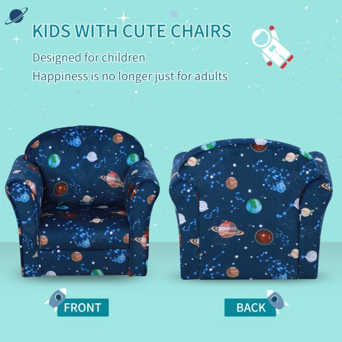 HOMCOM Children's Armchairs Toddler Chair Kids Mini Sofa Planet-themed w/ Non-slip Feet, for Bedroom, Blue