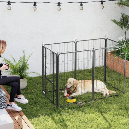 PawHut Dog Pen, 6 Panel Puppy Pen, Steel Dog Playpen, for Large Breeds, 100cm Tall, Black