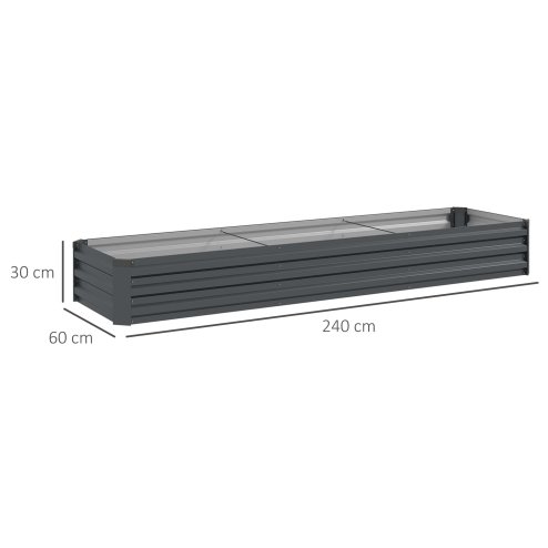 Outsunny Galvanised Raised Bed for Garden, Rectangular Outdoor Elevated Planter Box with Safety Edging and Open Bottom for Growing Flowers, Herbs and Vegetables, 240 x 60 cm, Grey