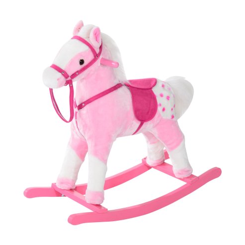 HOMCOM Baby Rocking Horse Plush Ride on Animals Rocker with Sound Handle Grip for Kids 3-6 Years - Pink Image