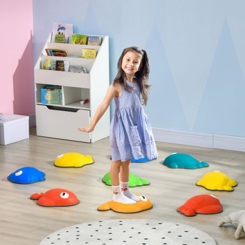 AIYAPLAY Stepping Stones Kids, 9 Pcs Goldfish Shaped Balance Stepping Stones for Sensory with Non-slip Edge, Outdoor Indoor Obstacle Course Stackable Balance Blocks, River Stones Image