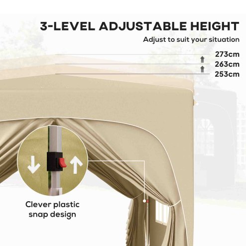 Outsunny 3 x 3(m) Pop Up Gazebo with Sides and Carry Bag, UPF50+, Height Adjustable Party Tent Instant Event Shelter for Garden, Outdoor, Patio, Sand