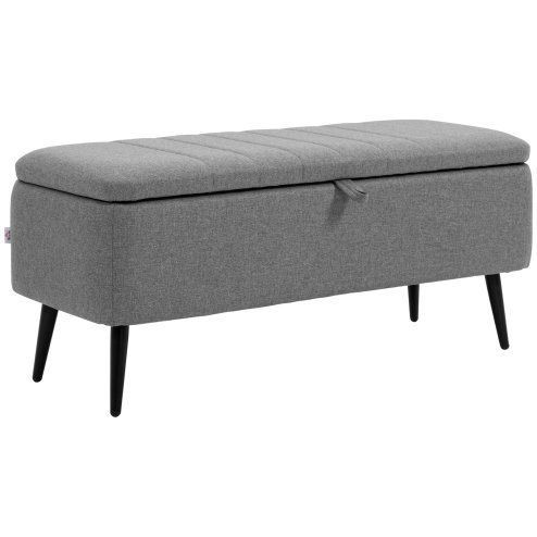 HOMCOM Storage Ottoman with Flip Top, Rectangular Upholstered Bench, Linen Feel Fabric Footstool with Steel Legs for Living Room, Bedroom
