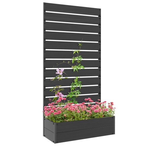 Outsunny Garden Planter with Trellis for Climbing Plants, Vines, Flowers, Freestanding Raised Bed for Garden, Outdoor, Patio, Planter Box with Drainage Gap, Black