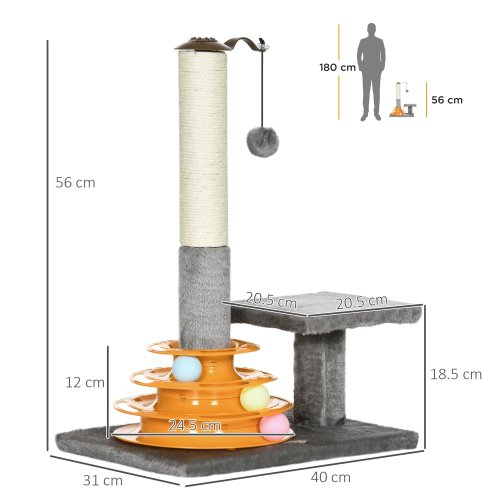 PawHut 56cm Cat Tree for Indoor Cats, Scratching Post w/ Cat Toys Climbing Tower Activity Centre, Dangling Ball - Grey
