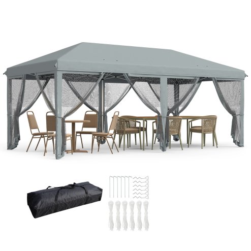 Outsunny 3 x 6m Pop Up Gazebo, Outdoor Canopy Shelter, Marquee Party Wedding Tent with 6 Mesh Walls and Carry Bag, Grey Image