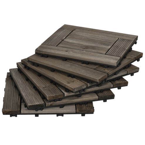 Outsunny 27 Pcs Wooden Interlocking Decking Tiles, 30 x 30 cm Outdoor Flooring Tiles, 2.5m² per Pack, for Patio, Balcony, Terrace, Hot Tub, Charcoal Grey