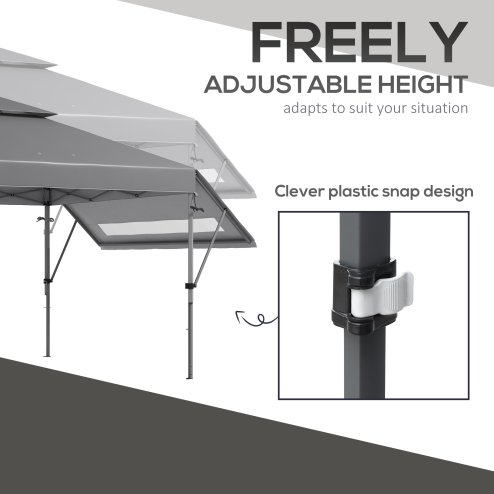 Outsunny 3 x 3(m) Pop Up Gazebo with Extend Dual Awnings, 1 Person Easy up Marquee Party Tent with 1-Button Push, Double Roof, Wheeled Bag, Sandbags, Height Adjustable Instant Shelter, Grey