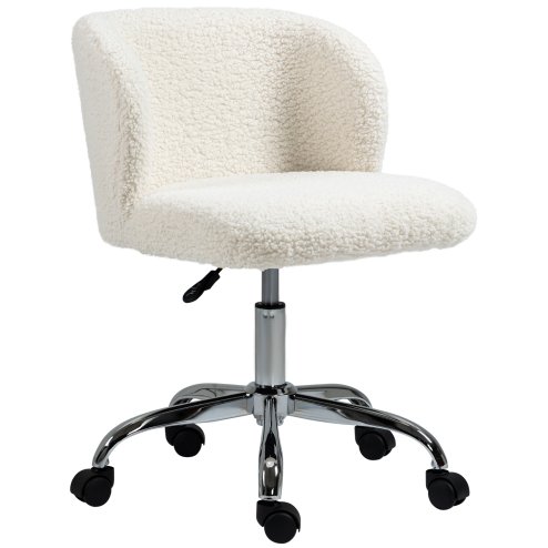 HOMCOM Office Chair, Cosy Teddy Fleece Upholstery Desk Chair with Backrest and Wheels for Home Office, White