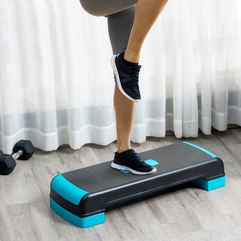 HOMCOM Aerobic Step, 10cm, 15cm & 20cm Height Adjustable Exercise Stepper for Exercise Workout, Nonslip Step Board Great for Home & Office, Black and Blue