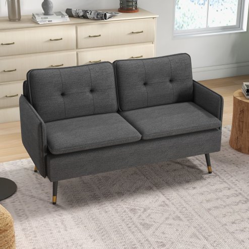 HOMCOM Modern Two Seater Sofa, Button Tufted Loveseat with Cushions and Steel Legs for Living Room, Guest Room Image