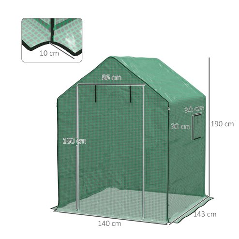 Outsunny Walk-in Greenhouse Cover Replacement with Roll-up Door and Mesh Windows, Reinforced PE Hot House Cover, COVER ONLY, 140 x 143 x 190cm, Green