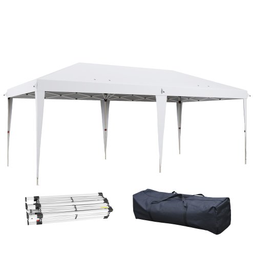 Outsunny Pop Up Gazebo 3 x 6m, Foldable Canopy Tent, Height Adjustable Wedding Awning Canopy w/ Carrying Bag, White Image