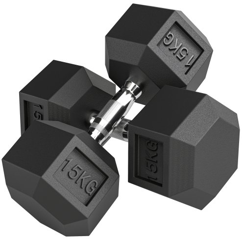 HOMCOM 2x15KG Rubber Hex Dumbbell Portable Hand Weights Dumbbell for Home Gym Workout Fitness