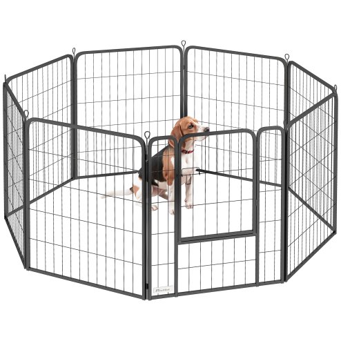 PawHut Dog Pen, 8 Panel Puppy Pen, Steel Dog Playpen, for Medium Breeds, 80cm Tall, Black