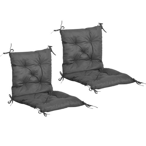 Outsunny Set of 2 Garden Chair Cushions 50W x 98L x 8D cm Comfortable Seat Pad with Backrest for Sunbeds, Rocking Chairs, Loungers for Outdoor & Indoor Use, Dark Grey