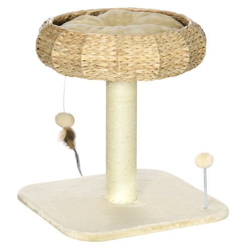 PawHut 51cm Cat Tree, Kitty Activity Center, Cat Climbing Toy, Cat Tower w/ Cattail Bed, Toy Ball, Scratching Post - Beige