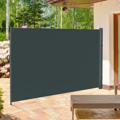 Outsunny Retractable Sun Side Awning Screen Fence Patio Garden Wall Balcony Screening Panel Outdoor Blind Privacy Divider (3x2M, Grey)