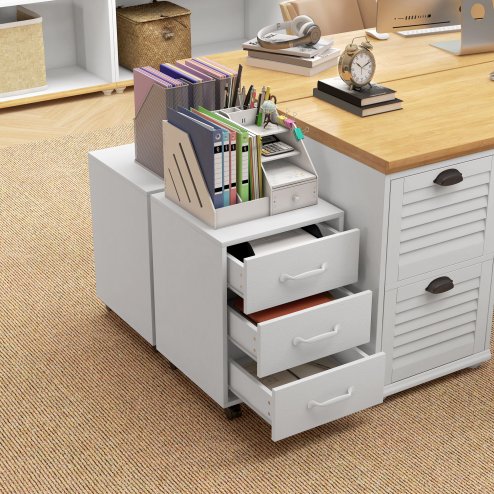 HOMCOM 3-Drawer Filing Cabinet, Mobile File Cabinet for Home Office, Small Rolling Filing Cabinet, Printer Stand, Under Desk File Cabinet for A4, Letter-Size Files, White Wood Grain