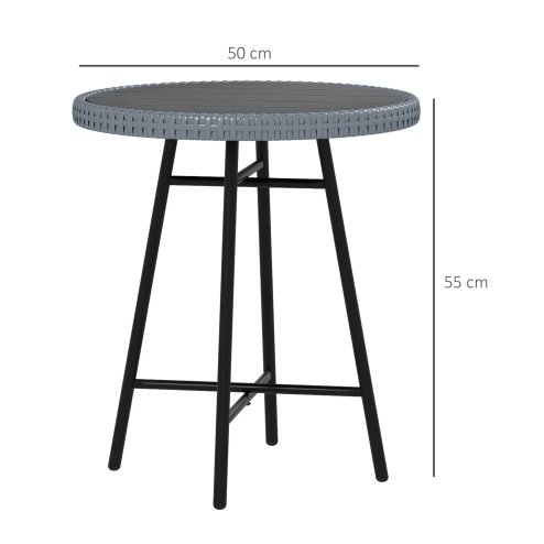 Outsunny Outdoor Coffee Table, Garden PE Rattan Side Table with Plastic Wood Table Top, X-Shape Support for Indoor, Outdoor, Balcony, Patio, Grey