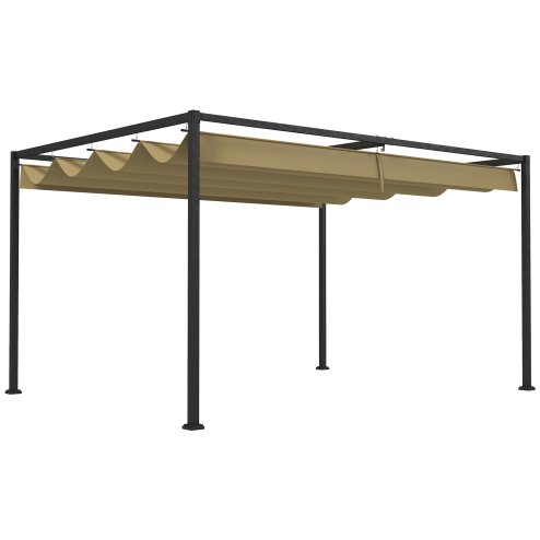 Outsunny 4 x 3(m) Metal Outdoor Pergola with Retractable Roof, Outdoor Gazebo Canopy Shelter with Drainage Holes for Garden, Patio, Lawn, Khaki