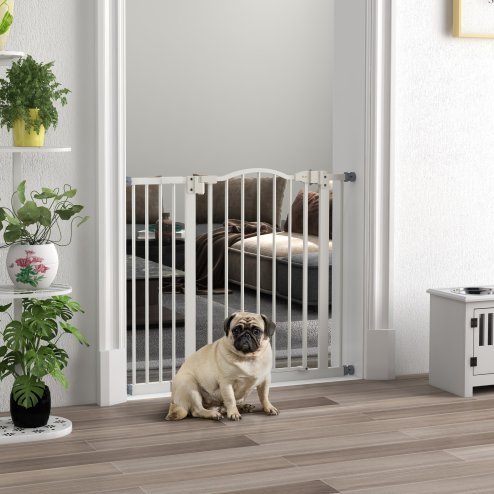 PawHut Pressure Fit Dog Stair Gate No Drilling Safety Gate Auto Close for Doorways, Hallways, 74-94cm Adjustable, 78cm Tall, White