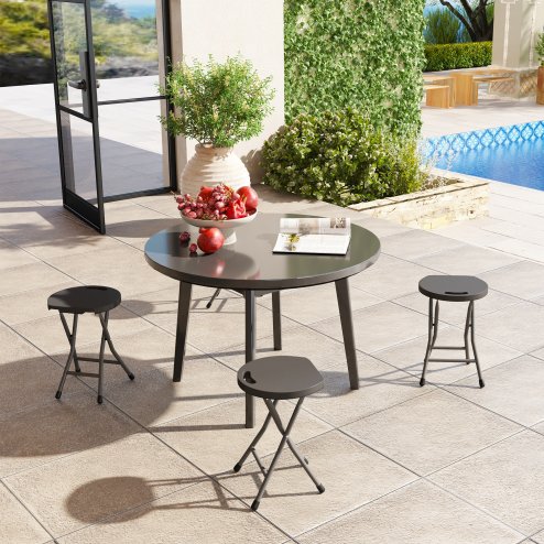 Outsunny Folding Stool Set of 4, Decorative Garden Stool Chair with Safety Latch, Foldable Garden Stools with Powder-Coated Steel Legs HDPE Seat and Handle for Indoor and Outdoor, Charcoal Grey