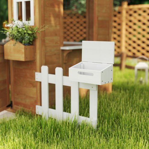 Outsunny Wooden Playhouse for Kids Outdoor Wendy House with Door, Windows, Mailbox, Flower Pot Holder, Serving Station, Bench for Children, Toddlers, Yellow