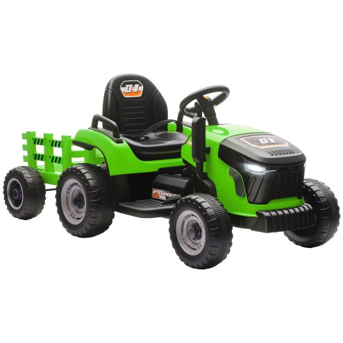 AIYAPLAY Ride on Tractor with Trailer, 12V Electric Vehicle with Remote Control, Ride on Car for Kids with Music, Shifter, Start-Up Sound for Ages 3-8 Years, Green Image