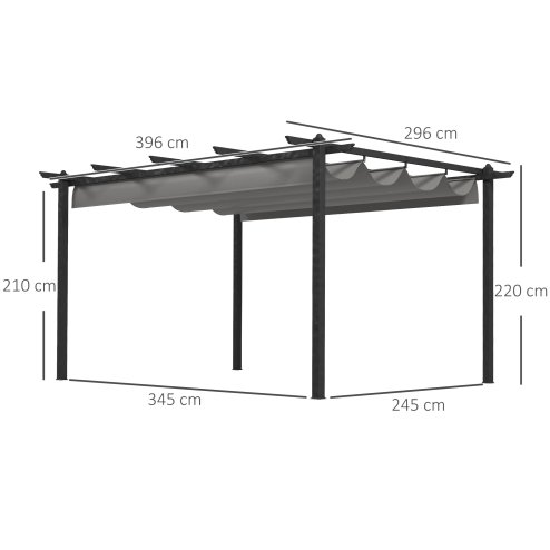 Outsunny 4 x 3(m) Aluminium Outdoor Pergola with Retractable Roof, Outdoor Gazebo Canopy Shelter with Grommet Holes for Garden, Patio, Lawn, Grey