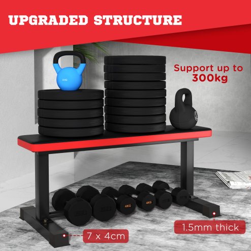 SPORTNOW Flat Weight Bench, Bench Press, Workout Bench with Dumbbell Rack, 300KG Weight Capacity, for Home Gym Weight Lifting Training