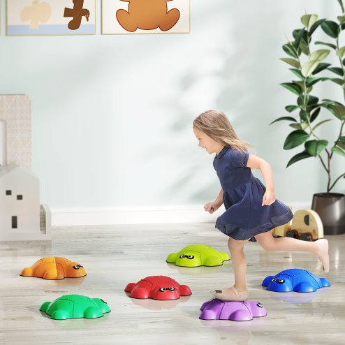 AIYAPLAY Balance Stepping Stones, 6-Piece Turtle-Shaped Stackable River Stones with Non-Slip Edge, Indoor Outdoor Obstacle Course for Kids Age 3-8 Years, Multicoloured