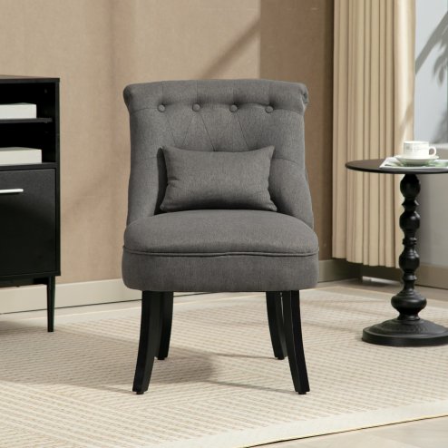 HOMCOM Tub Chair, Armless Single Sofa, Modern Button Tufted Armchair, Upholstered Linen Fabric Longue Accent Chair for Living Room, Bedroom, Charcoal Grey Image