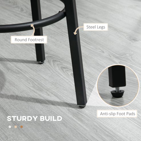 HOMCOM Bar Stools, Set of 2 Kitchen Breakfast Stools with Sturdy Steel Frame, Industrial Tall Bar Chairs, 65cm High Seat, Rustic Brown